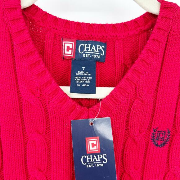 NWT Chaps by Ralph Lauren Boys Fall School Cable Knit Sweater‎ Vest Size 7 Red - Picture 3 of 4